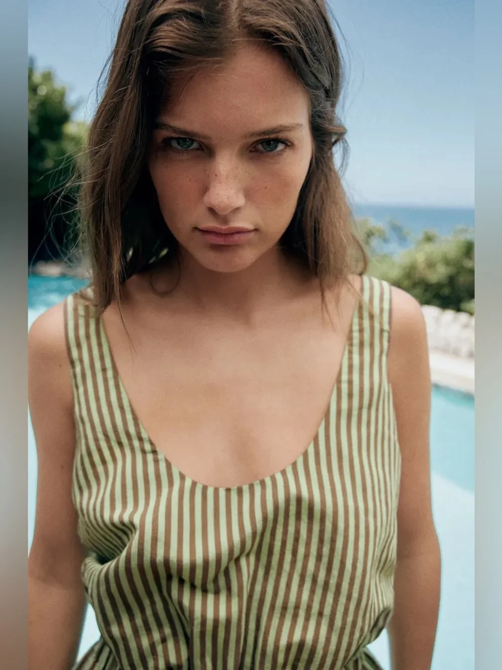 Zara Green and Brown Striped Summer Romper. POP